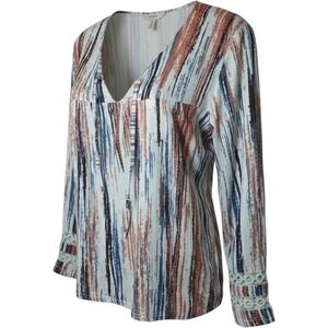 Abstract Print V-Neck Blouse with Crochet Lace Cuff Detail Plus Size 2XL